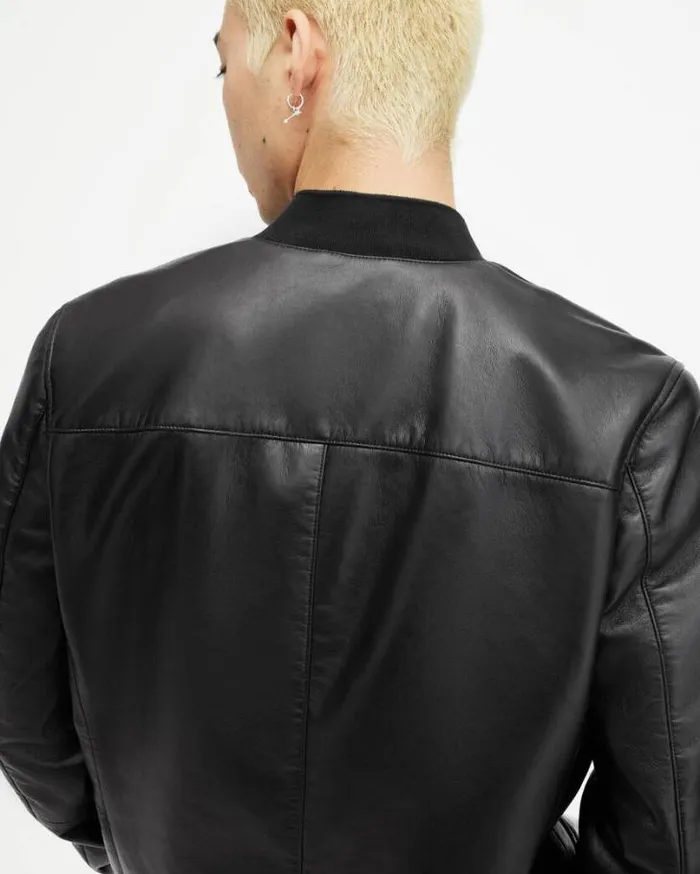 Kemble Recycled Leather Bomber Jacket Black Men AllSaints Leather Jackets