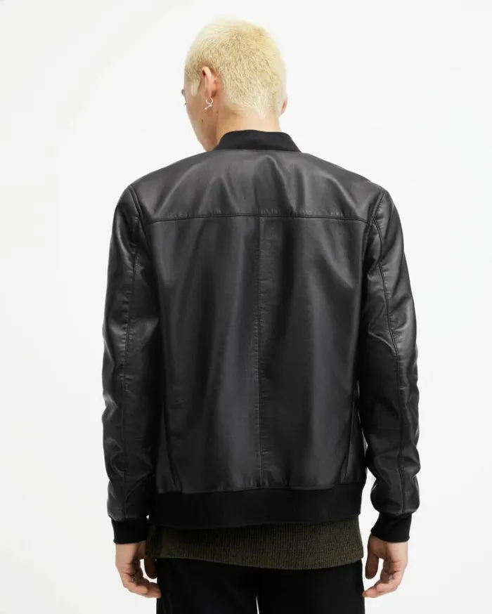 Kemble Recycled Leather Bomber Jacket Black Men AllSaints Leather Jackets
