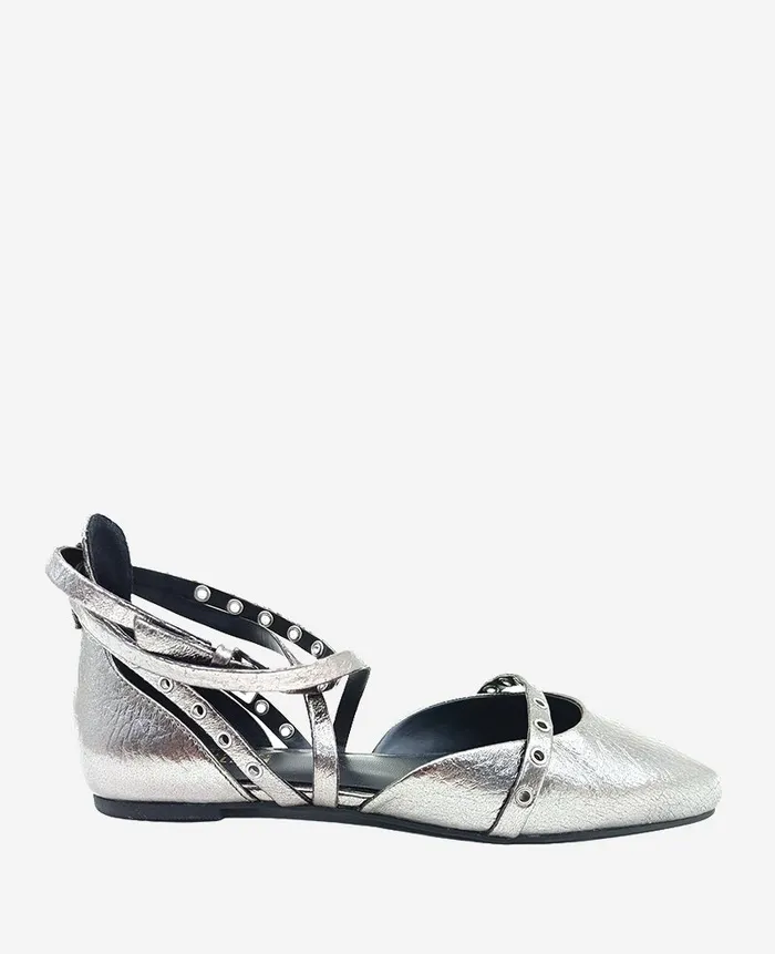 Kenneth Cole Flats and Loafers Women Mason Strappy Metallic Stud Flat Pewter