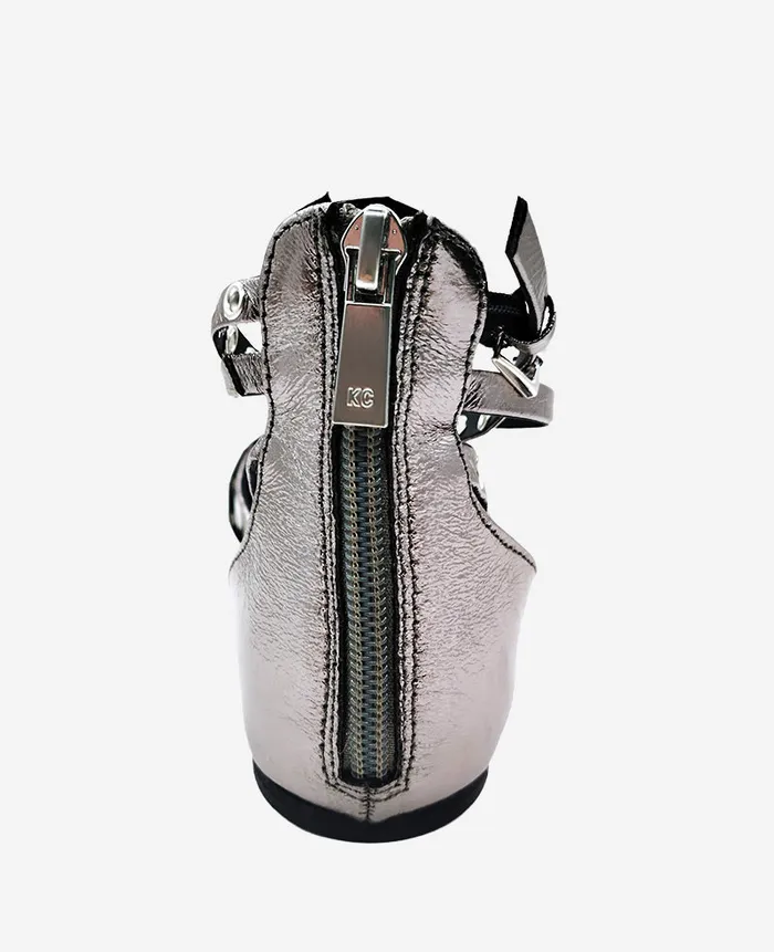 Kenneth Cole Flats and Loafers Women Mason Strappy Metallic Stud Flat Pewter Kenneth Cole Flats and Loafers Women Mason Strappy Metallic Stud Flat Pewter