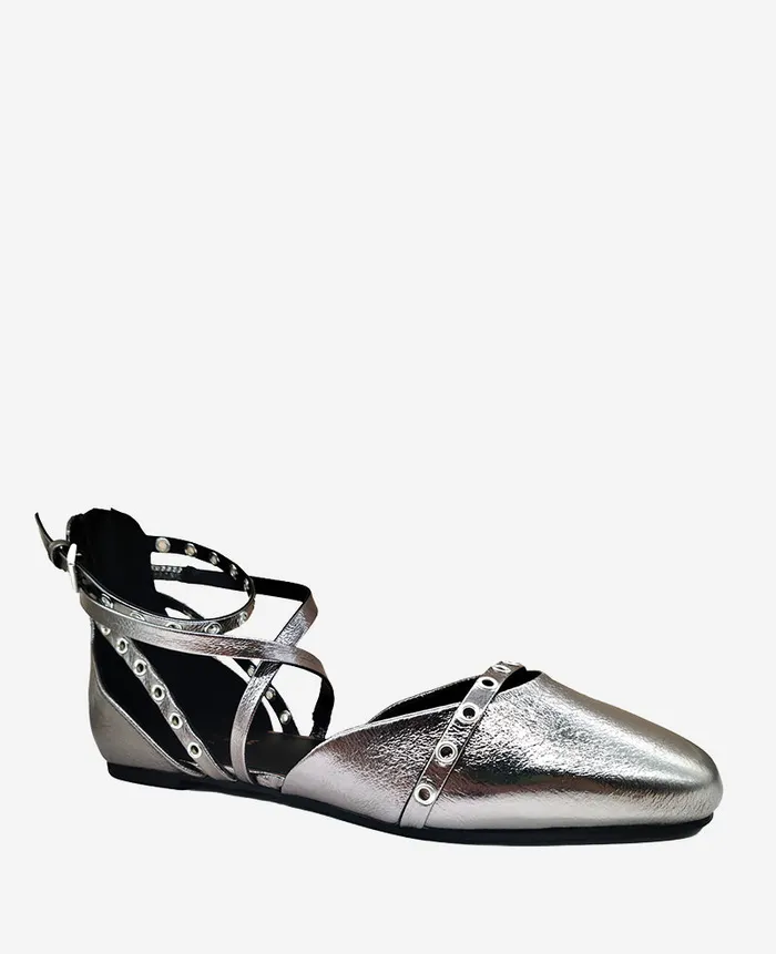 Kenneth Cole Flats and Loafers Women Mason Strappy Metallic Stud Flat Pewter Kenneth Cole Flats and Loafers Women Mason Strappy Metallic Stud Flat Pewter