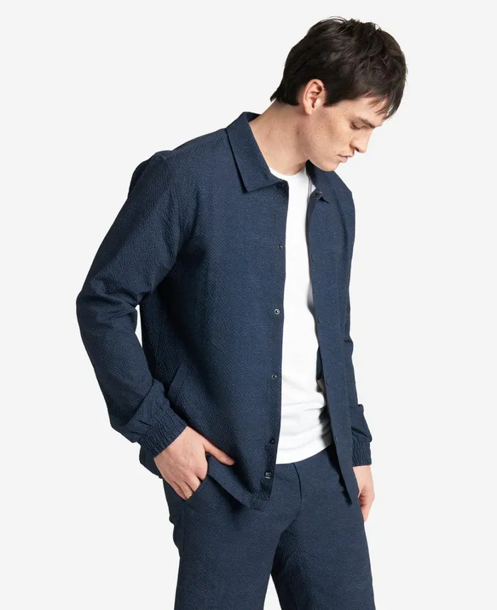 Kenneth Cole Jackets and Outerwear Men Printed Performance Seersucker Jacket Navy