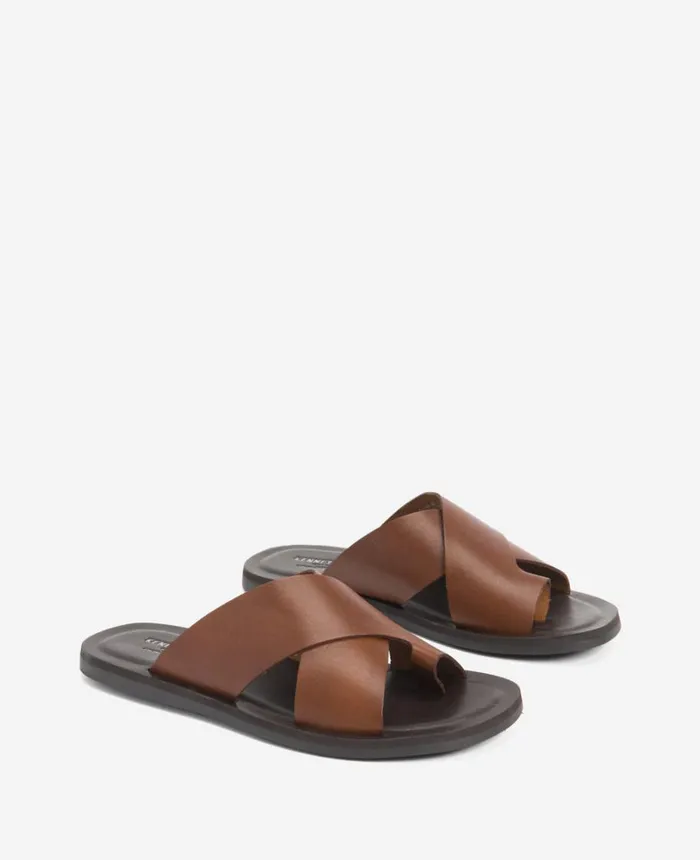 Kenneth Cole Sandals Men Ideal Leather Slide Sandal Brown Kenneth Cole Sandals Men Ideal Leather Slide Sandal Brown