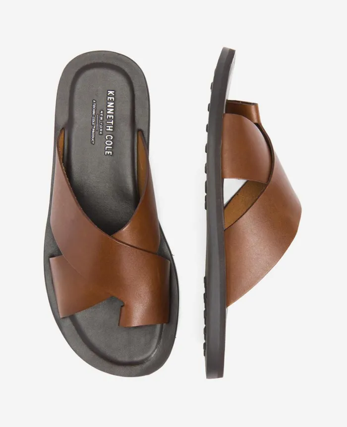 Kenneth Cole Sandals Men Ideal Leather Slide Sandal Brown Kenneth Cole Sandals Men Ideal Leather Slide Sandal Brown