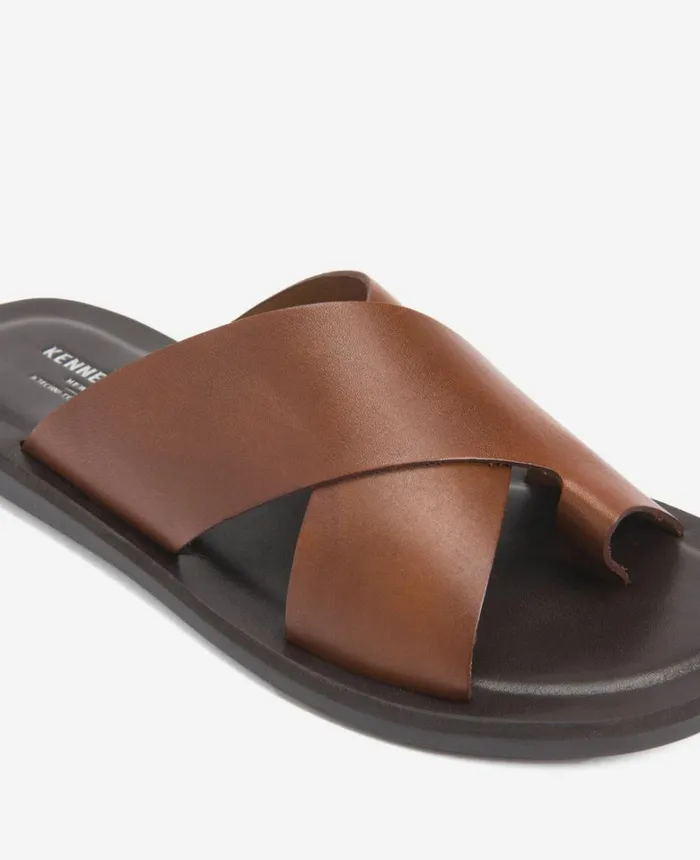 Kenneth Cole Sandals Men Ideal Leather Slide Sandal Brown Kenneth Cole Sandals Men Ideal Leather Slide Sandal Brown