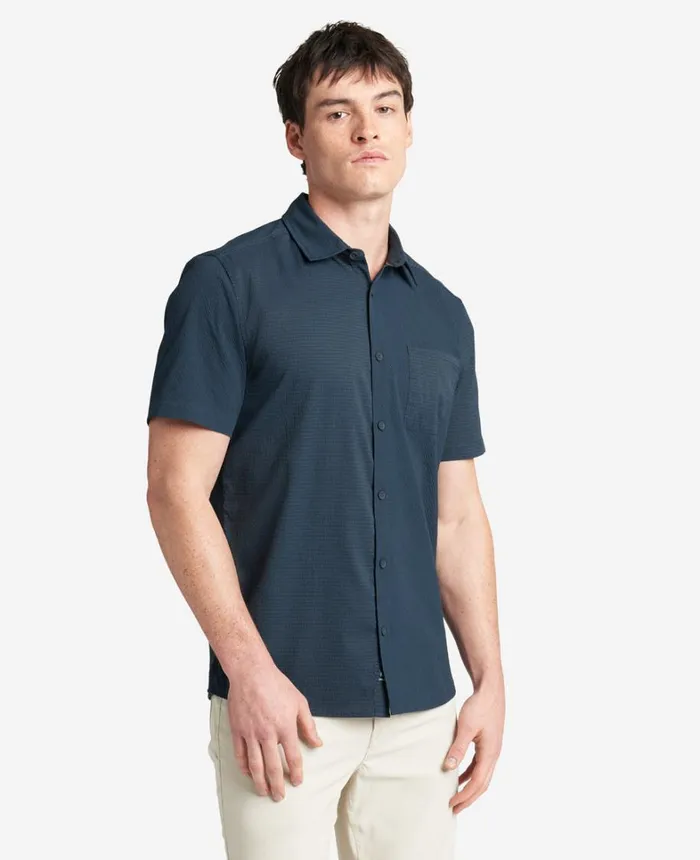 Kenneth Cole Shirts Men Slim Fit ShortSleeve MixedMedia Shirt Navy