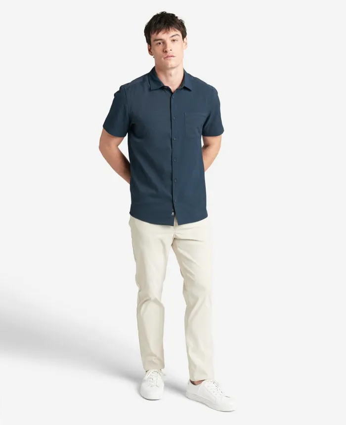 Kenneth Cole Shirts Men Slim Fit ShortSleeve MixedMedia Shirt Navy