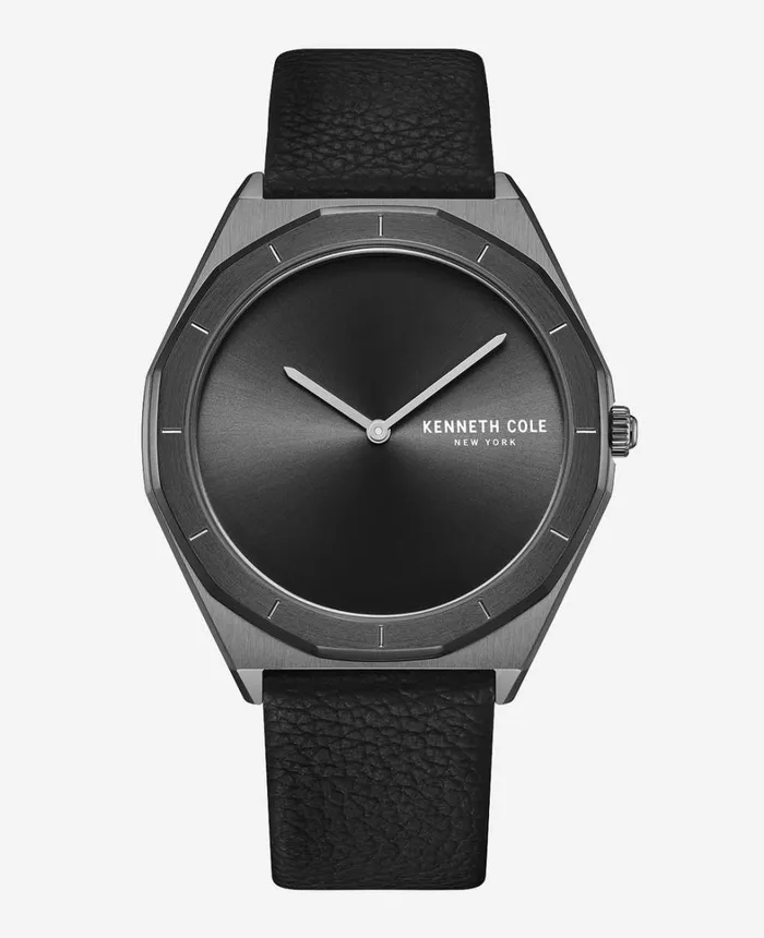 Kenneth Cole Watches Men Modern Classic Analog Leather Strap Watch Black