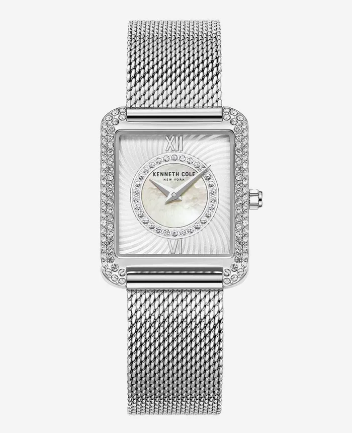 Kenneth Cole Watches Women Automatic CrystalEmbellished Water Resistant Mesh Strap Watch Silver