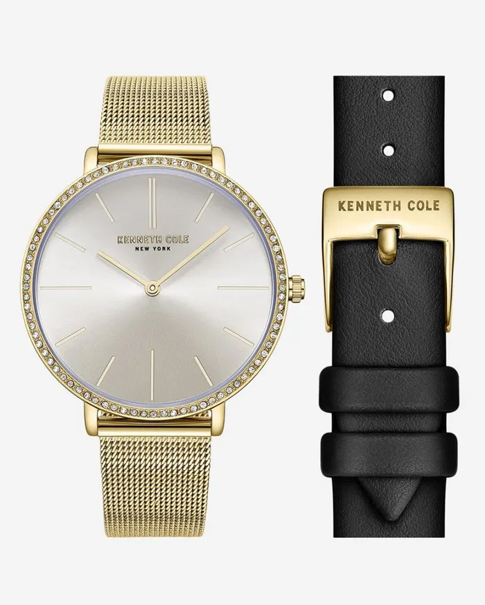 Kenneth Cole Watches Women Classic Slim Mesh and Strap Watch Set Gold