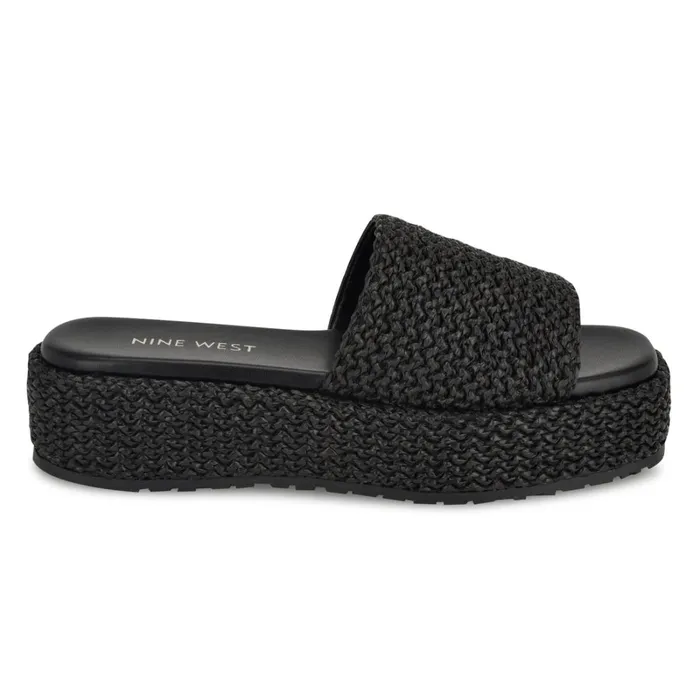 Keziah Flatform Slide Sandals Black Women Nine West Low Heel