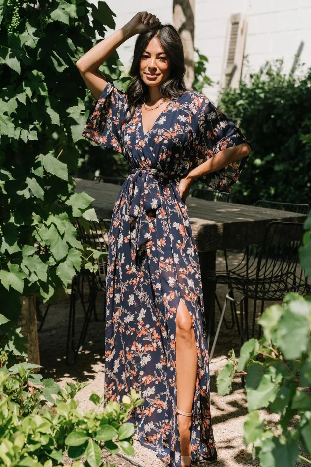 Kia Kimono Maxi Dress Dark Blue Floral Women Baltic Born Mother Of The Bride