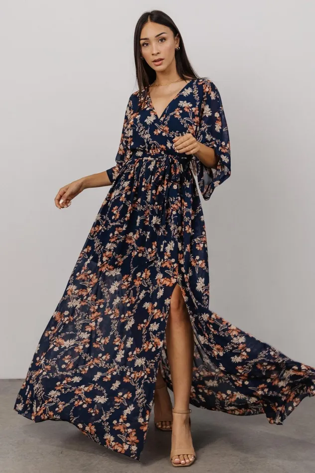 Kia Kimono Maxi Dress Dark Blue Floral Women Baltic Born Mother Of The Bride