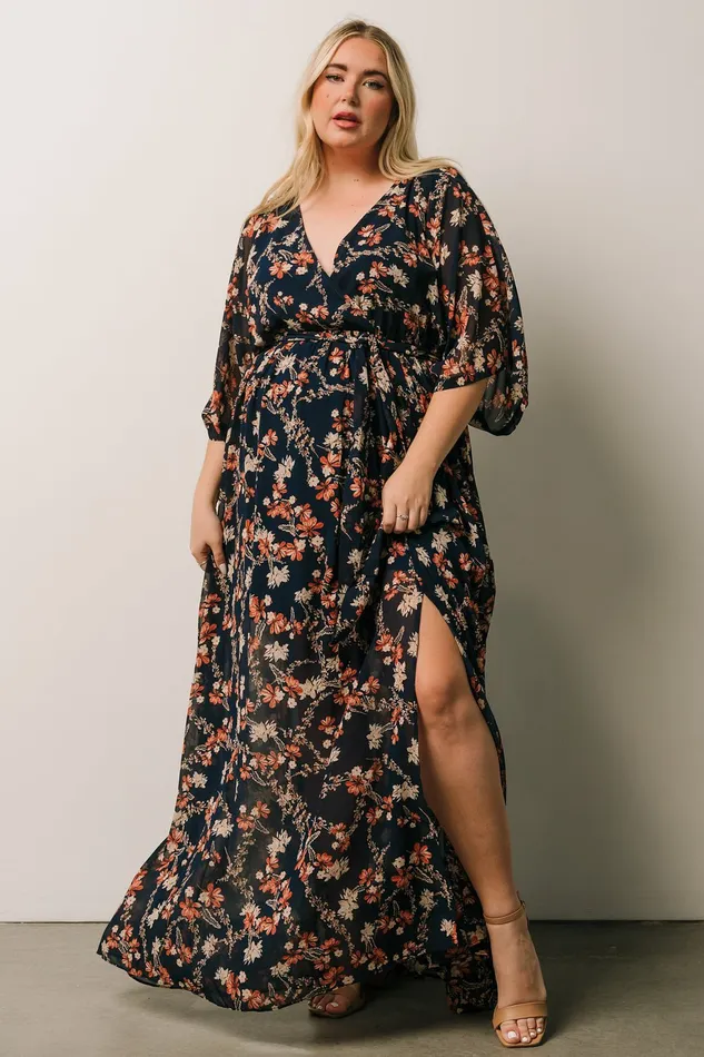 Kia Kimono Maxi Dress Dark Blue Floral Women Baltic Born Mother Of The Bride