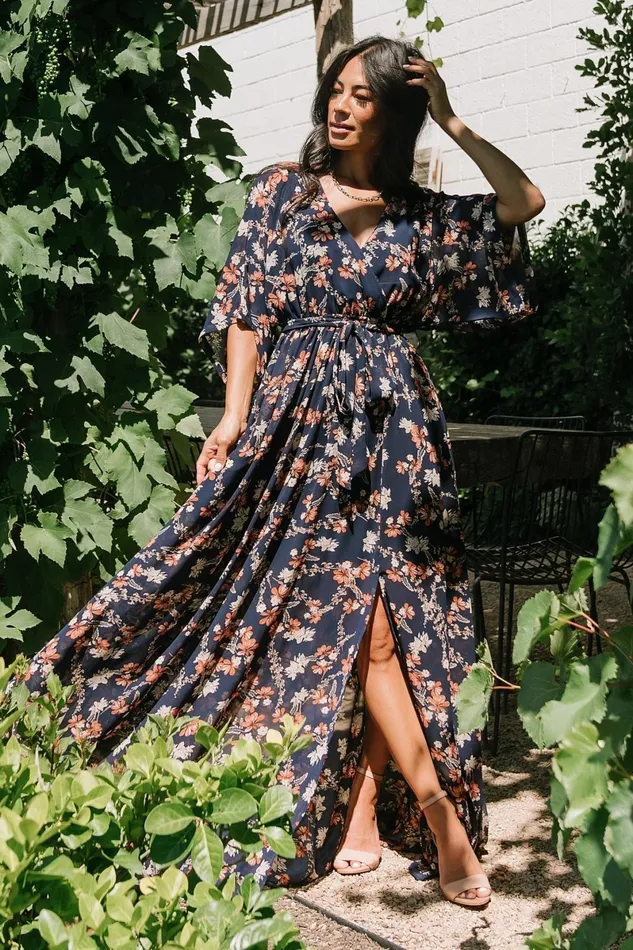 Kia Kimono Maxi Dress Dark Blue Floral Women Baltic Born Mother Of The Bride