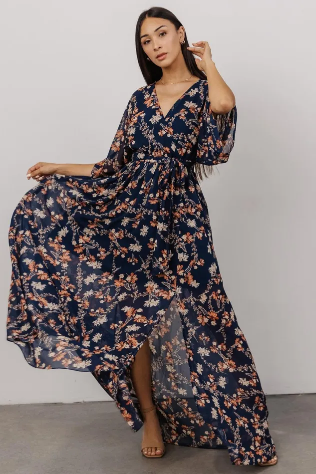 Kia Kimono Maxi Dress Dark Blue Floral Women Baltic Born Mother Of The Bride