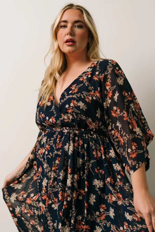 Kia Kimono Maxi Dress Dark Blue Floral Women Baltic Born Mother Of The Bride