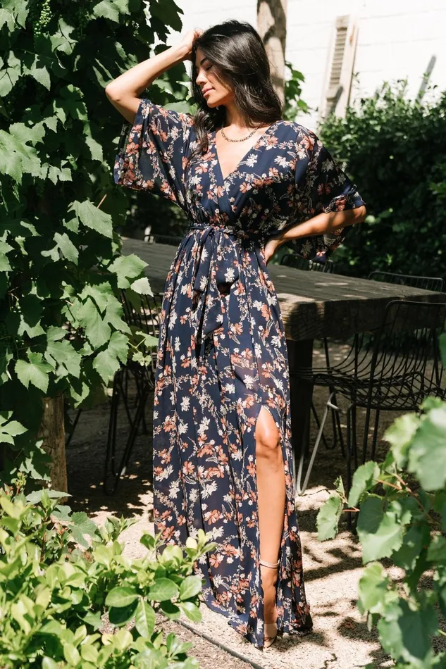 Kia Kimono Maxi Dress Dark Blue Floral Women Baltic Born Mother Of The Bride
