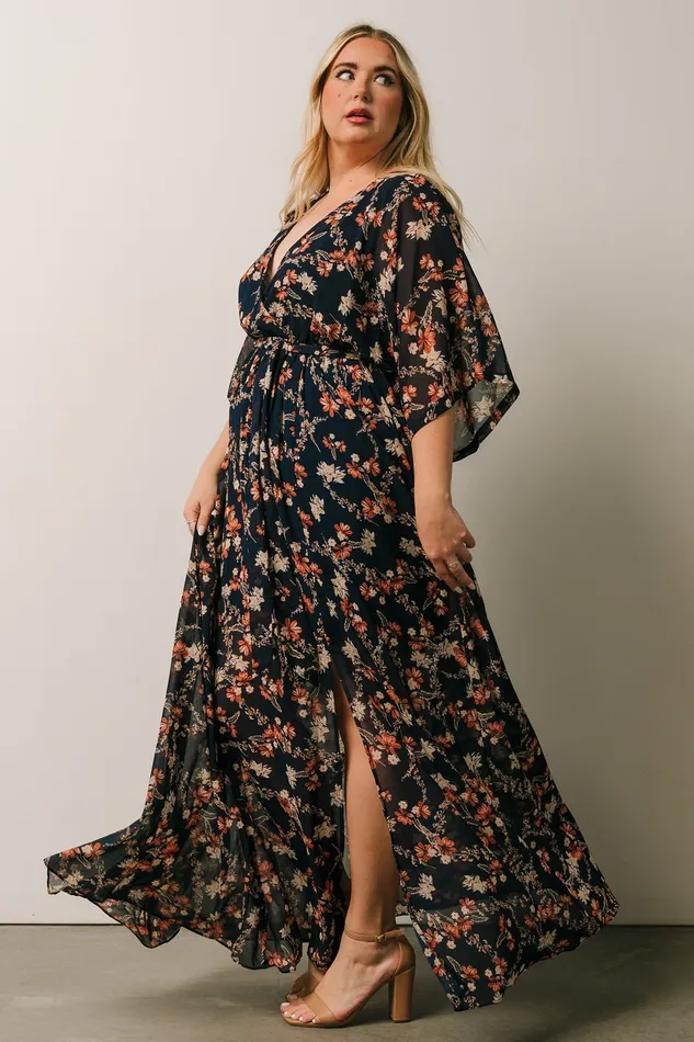 Kia Kimono Maxi Dress Dark Blue Floral Women Baltic Born Mother Of The Bride