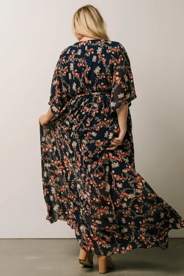 Kia Kimono Maxi Dress Dark Blue Floral Women Baltic Born Mother Of The Bride