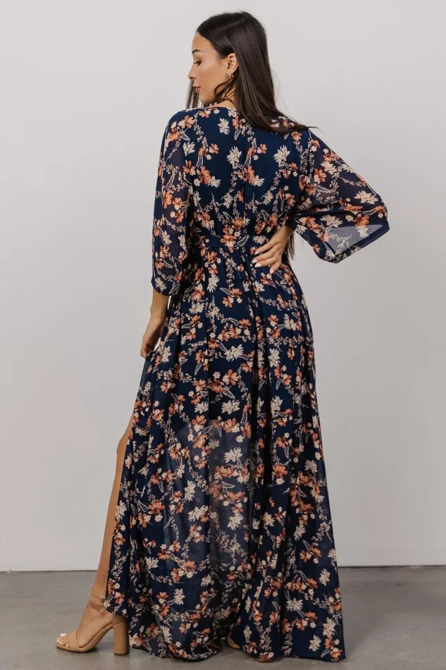 Kia Kimono Maxi Dress Dark Blue Floral Women Baltic Born Mother Of The Bride