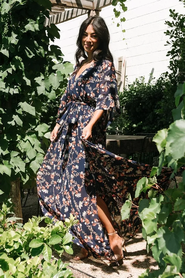 Kia Kimono Maxi Dress Dark Blue Floral Women Baltic Born Mother Of The Bride