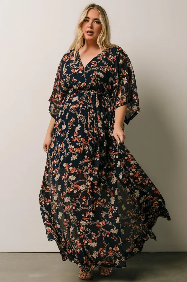 Kia Kimono Maxi Dress Dark Blue Floral Women Baltic Born Mother Of The Bride