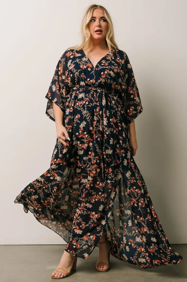 Kia Kimono Maxi Dress Dark Blue Floral Women Baltic Born Mother Of The Bride