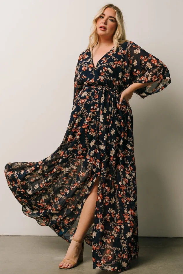Kia Kimono Maxi Dress Dark Blue Floral Women Baltic Born Mother Of The Bride