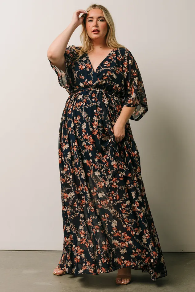 Kia Kimono Maxi Dress Dark Blue Floral Women Baltic Born Mother Of The Bride