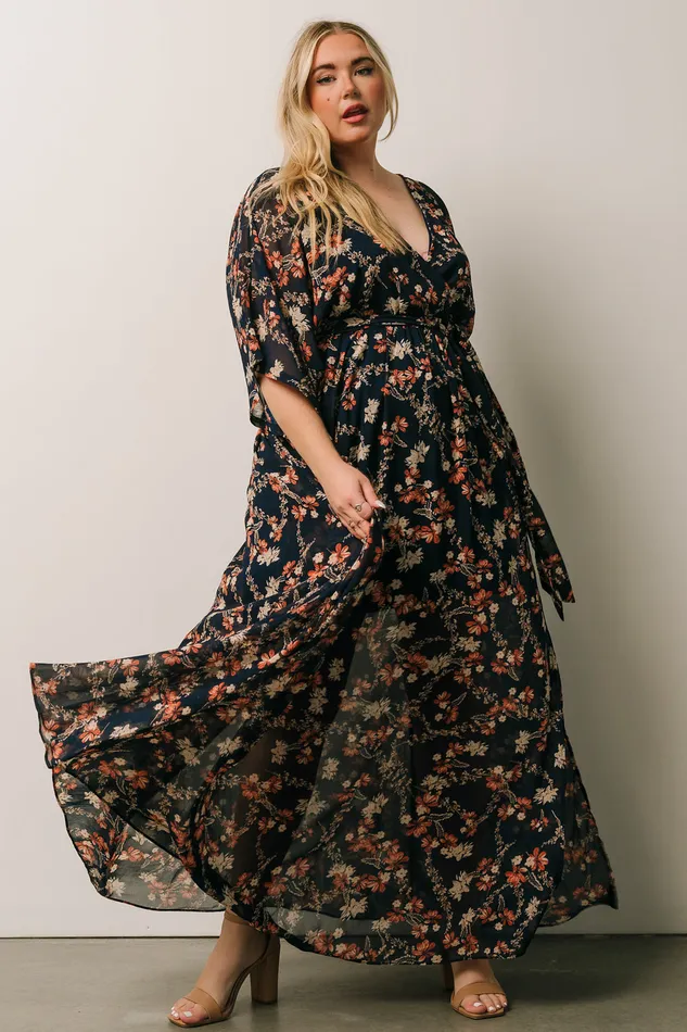 Kia Kimono Maxi Dress Dark Blue Floral Women Baltic Born Mother Of The Bride