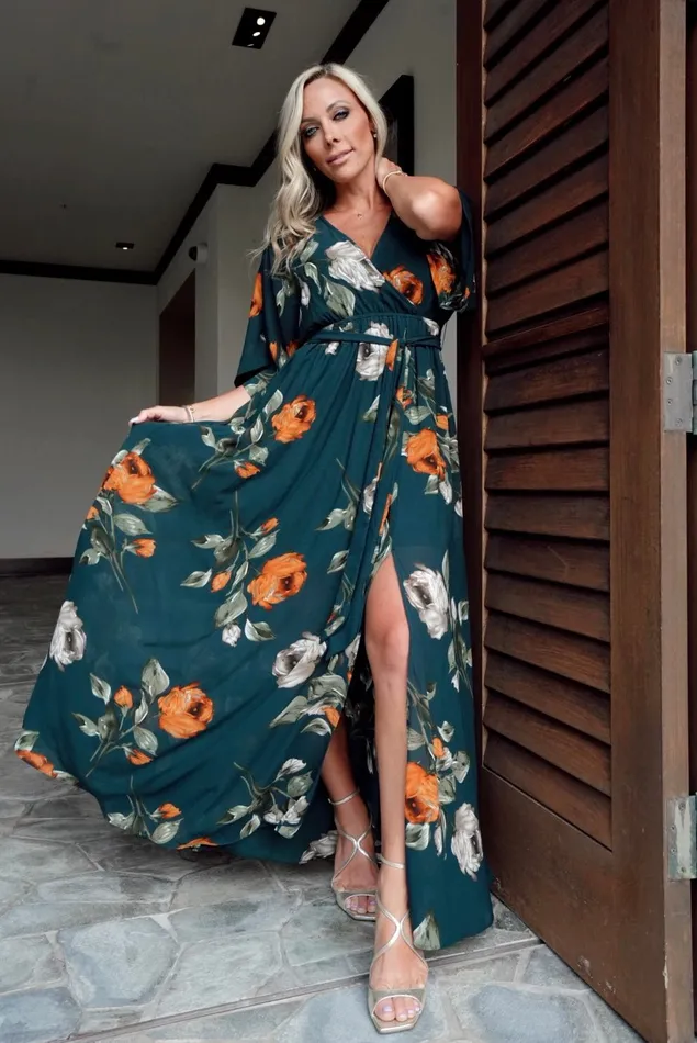 Kia Kimono Maxi Dress Deep Topaz Floral Women Baltic Born Mother Of The Bride