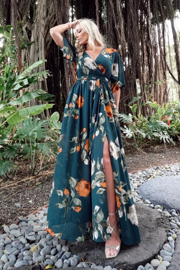 Kia Kimono Maxi Dress Deep Topaz Floral Women Baltic Born Mother Of The Bride Kia Kimono Maxi Dress Deep Topaz Floral Women Baltic Born Mother Of The Bride
