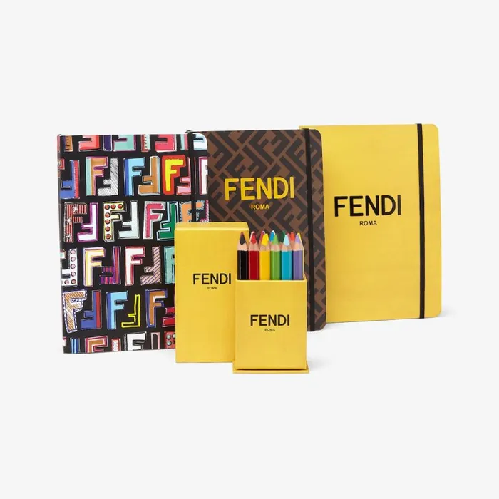 Kids Back To School Set With Multicolour Notebooks Coloured Pencils Fendi Accessories