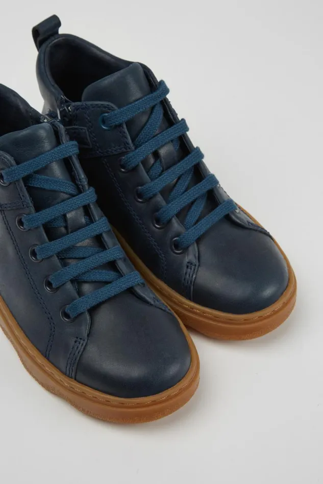 Kids Camper Boots Kiddo Blue Leather Ankle Boots