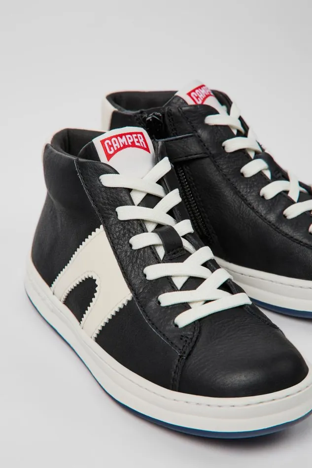 Kids Camper School Shoes Runner Black And White Leather Sneakers For Kids