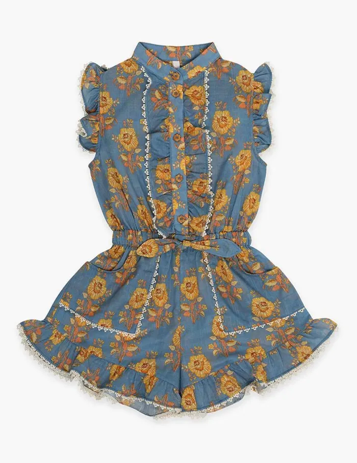 Kids Clothing Zimmermann Junie Frill Playsuit Blueyellow Floral