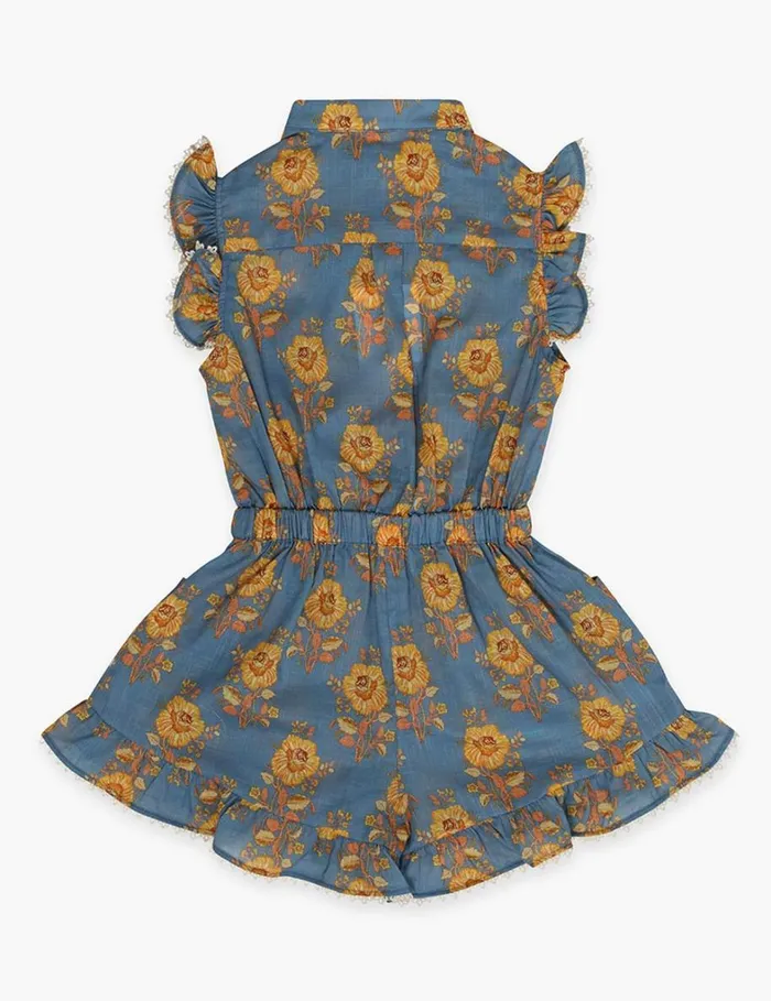Kids Clothing Zimmermann Junie Frill Playsuit Blueyellow Floral