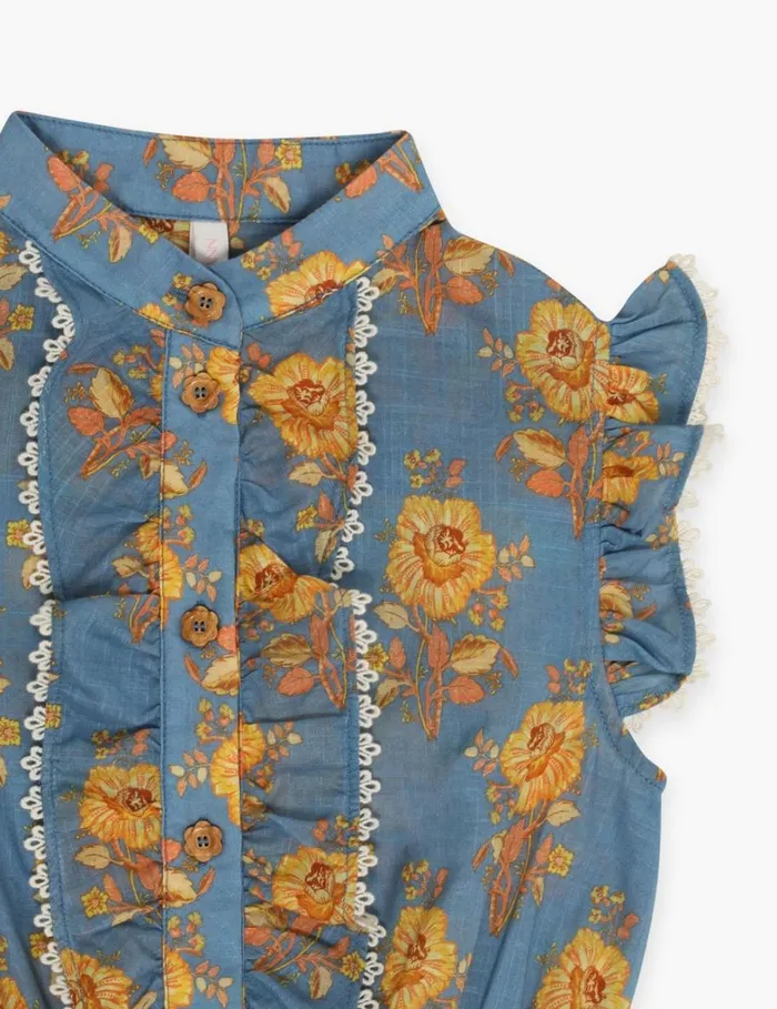 Kids Clothing Zimmermann Junie Frill Playsuit Blueyellow Floral