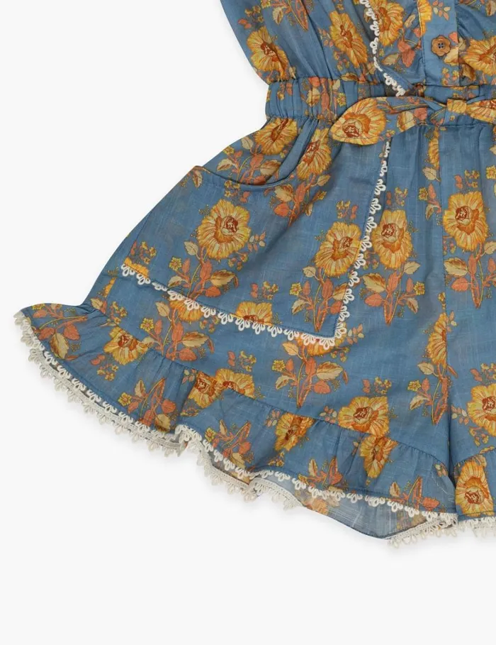 Kids Clothing Zimmermann Junie Frill Playsuit Blueyellow Floral