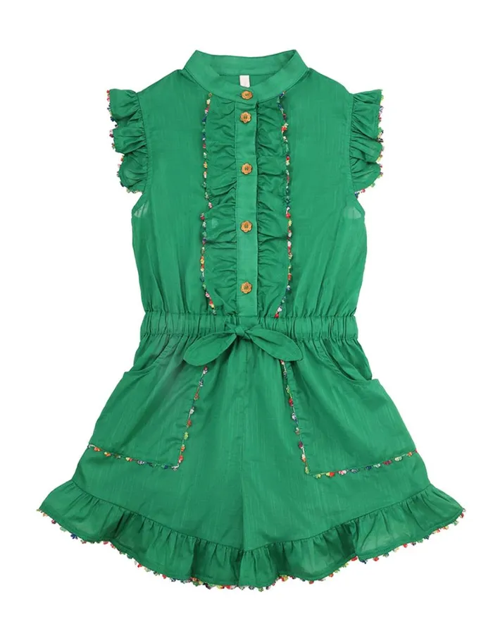 Kids Clothing Zimmermann Junie Frill Playsuit Green