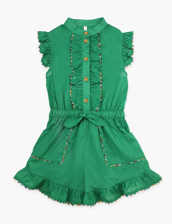 Kids Clothing Zimmermann Junie Frill Playsuit Green