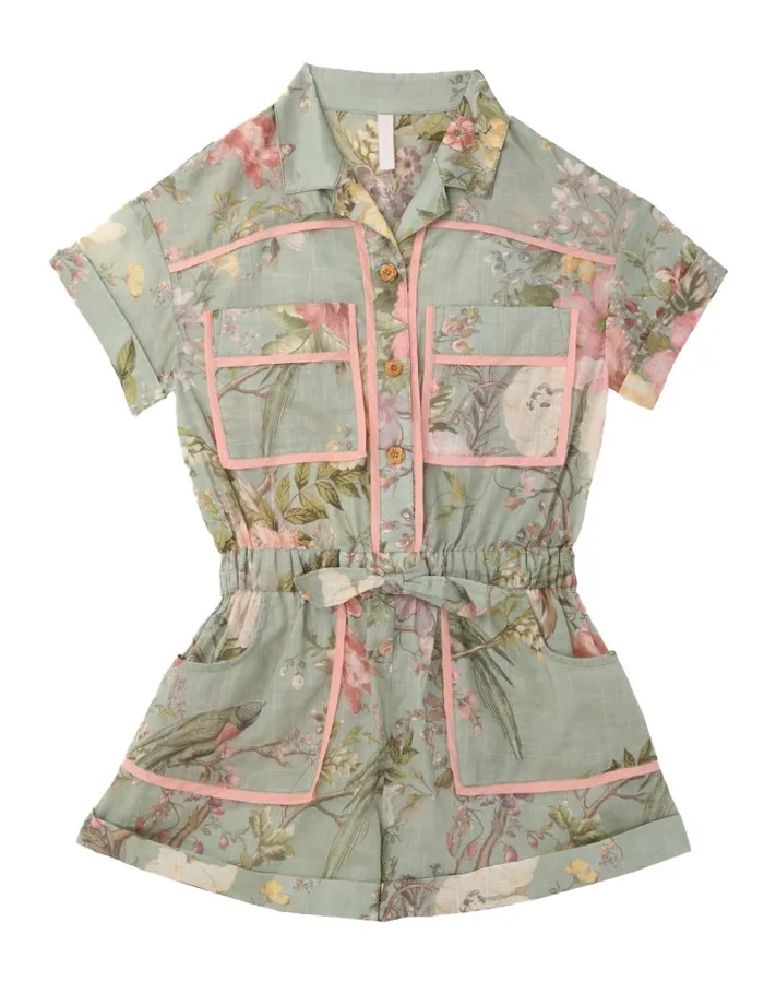 Kids Clothing Zimmermann Waverly Pocket Detail Playsuit Sage Floral