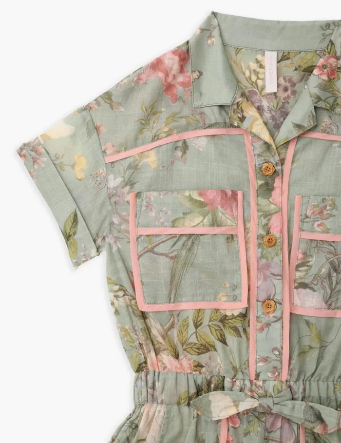 Kids Clothing Zimmermann Waverly Pocket Detail Playsuit Sage Floral