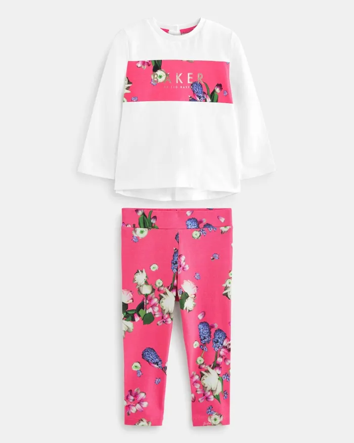 Kids FEDELMA 8211 Floral Logo TShirt And Leggings Set Pink Ted Baker Playsuits and Sets Kids FEDELMA 8211 Floral Logo TShirt And Leggings Set Pink Ted Baker Playsuits and Sets