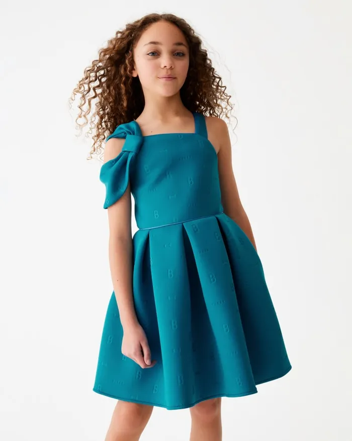 Kids MINDIEE 8211 Bow Shoulder Logo Scuba Dress Blue Ted Baker Dresses Kids MINDIEE 8211 Bow Shoulder Logo Scuba Dress Blue Ted Baker Dresses