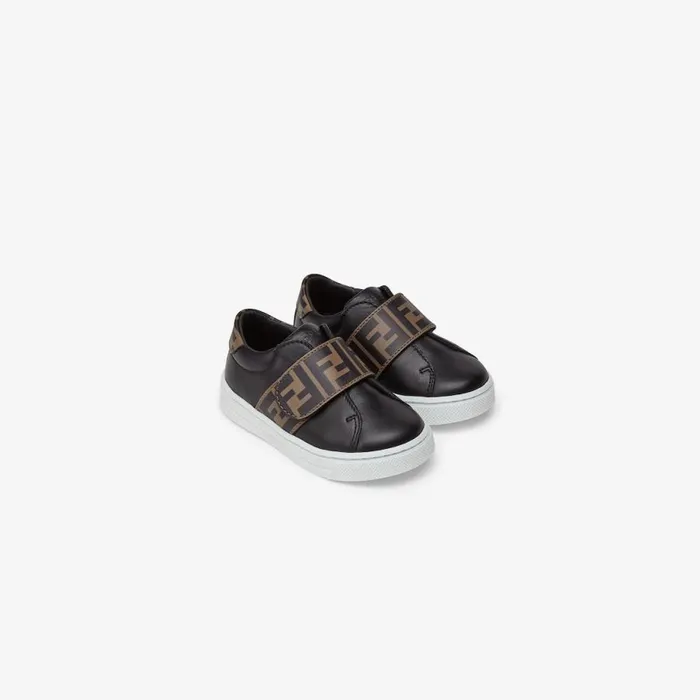 Kids Nappa Leather Unisex Junior Sneakers Black Fendi Baby Girl