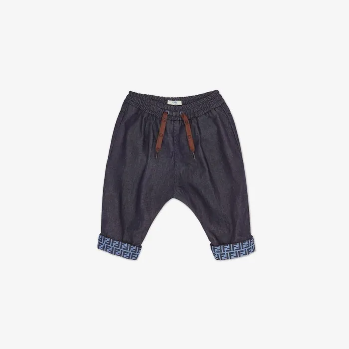 Kids Navy Blue Chambray Baby Trousers Fendi Baby Boy