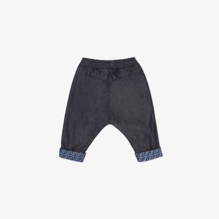 Kids Navy Blue Chambray Baby Trousers Fendi Baby Boy
