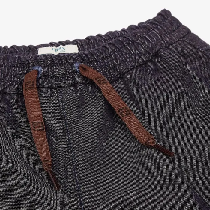 Kids Navy Blue Chambray Baby Trousers Fendi Baby Boy